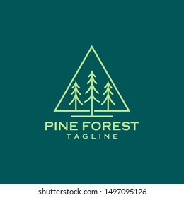 Pine, Evergreen, Spruce, Cedar trees line outline vector logo design