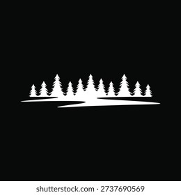 pine evergreen spruce conifer cedar coniferous cypress larch trees, creek river nature landscape logo design