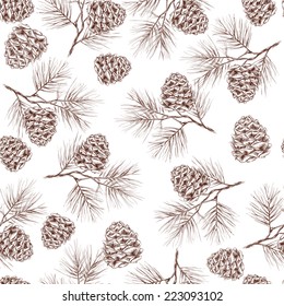 Pine fir christmas tree cedar spruce and cones seamless pattern vector illustration