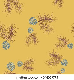 Pine fir christmas tree cedar spruce and cones seamless pattern vector illustration