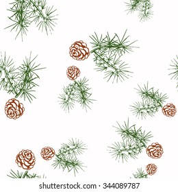 Pine fir christmas tree cedar spruce and cones seamless pattern vector illustration