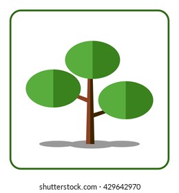 Pine or fir tree icon. Flat design sign. Trendy beautiful floral element, isolated on white background. Green silhouette coniferous tree. Symbol nature, forest. Sprites for game. Vector illustration