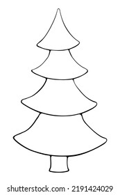 Silueta de contorno de vectores de pino, abeto, árbol en forma de doodle, aislada. Clipart, símbolo de feliz navidad y feliz año nuevo. Plantilla para creatividad, tarjeta de saludo, láser, corte de trazador, aplicación