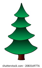 Pine, fir, tree vector green silhouette in flat style, isolated. Clipart, symbol merry christmas and happy new year. Template for children creativity, greeting cards, applications