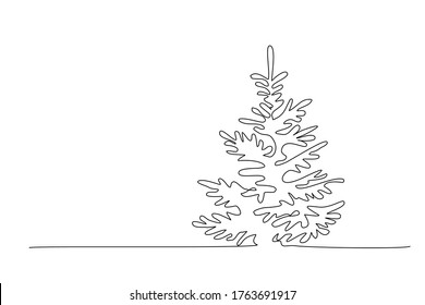 Pine fir trees in a forest. Continuous one line drawing. Vector illustration minimalistic design