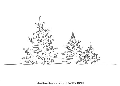 Pine fir trees in forest  Continuous one line drawing  Vector illustration minimalistic design