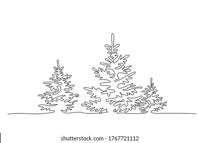 Pine fir trees in forest  Continuous one line drawing  Vector illustration minimalistic design
