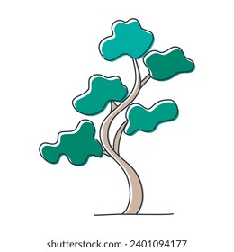 Pine flat style clip art. Simple hand drawn forest tree, isolated vector illustration