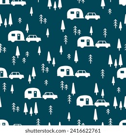 Pine Forest Adventure Summer Camp Vector Pattern can be use for background and apparel design