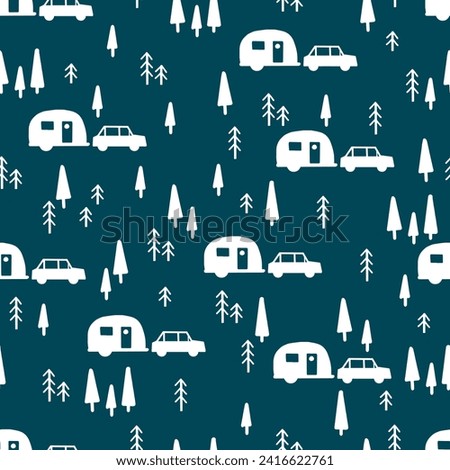 Pine Forest Adventure Summer Camp Vector Pattern can be use for background and apparel design