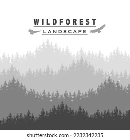 paisaje de fondo del bosque de pinos naturaleza diseño de logotipo al aire libre icono ilustración vectorial