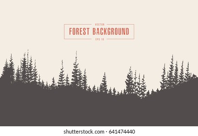 Pine Forest Background, Vector Illustration, Hand Drawn, Sketch