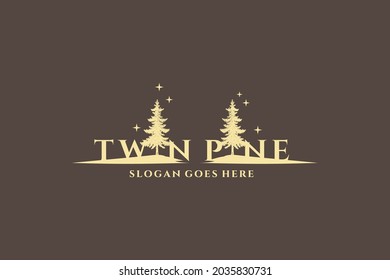 Pine Forest camp outdoor adventure logo design in dark background