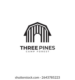 pine forest campsite for hotel and camping in the mountains logo vector template