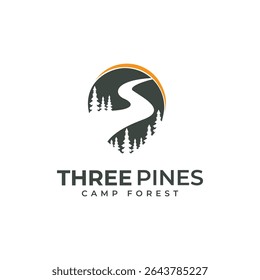 pine forest campsite for hotel and camping in the mountains logo vector template