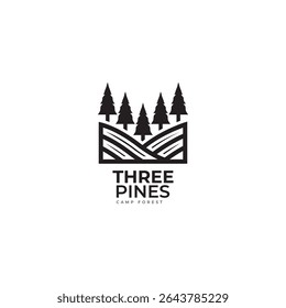 pine forest campsite for hotel and camping in the mountains logo vector template
