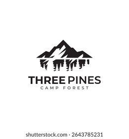 pine forest campsite for hotel and camping in the mountains logo vector template