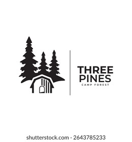 pine forest campsite for hotel and camping in the mountains logo vector template
