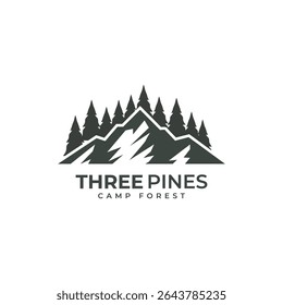 pine forest campsite for hotel and camping in the mountains logo vector template