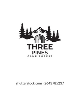 pine forest campsite for hotel and camping in the mountains logo vector template