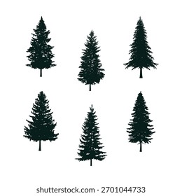 Pine Forest Christmas Tree Silhouette Clipart Collection - Perfect for Holiday Decor