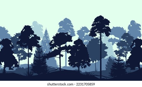 Pine forest or coniferous forest, vector banner.