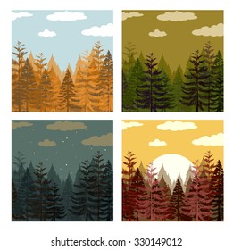 Bosque de pino en la ilustración de cuatro colores