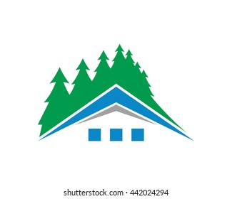 pine forest house housing home residence residential residency real estate image vector icon 4