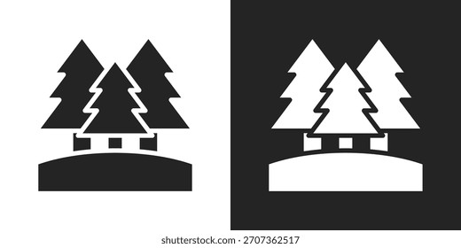 Pine Forest Icon In Black And White Glyph Style