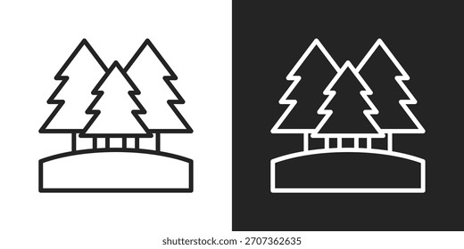 Pine Forest Icon In Black And White Outline Style