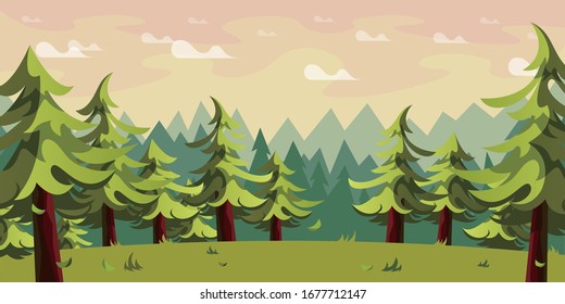 Pine Forest Illustration For Background.