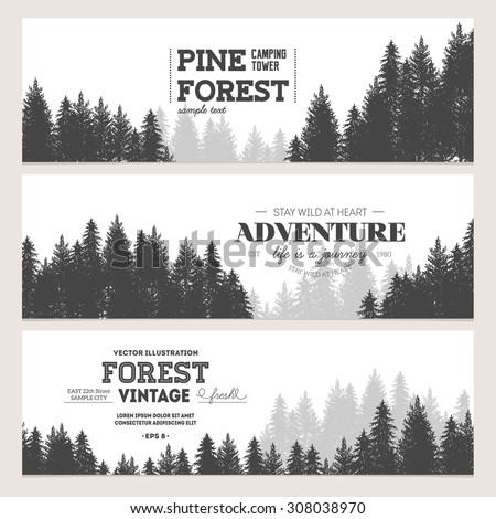 Pine forest. Journey banner collection. Vector illustration
