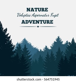 Pine forest landscape background with text. Vector illustration