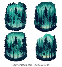 A pine forest landscape magic t shirt design vibrant pale green colors