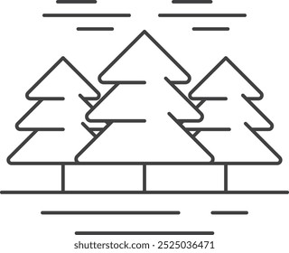 Pine forest line icon. Woodland landscape symbol