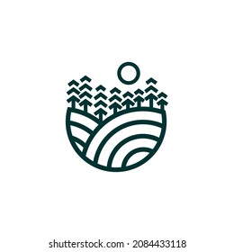 Pine forest logo. fir forest with circle outline