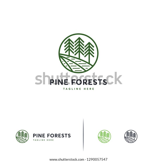 Pine Forest Logo Line Art Iconic のベクター画像素材 ロイヤリティフリー