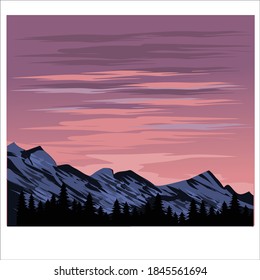 Pine forest and mountain for background illustration and image