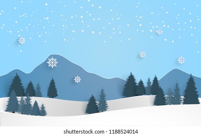 pine forest and mountains in winter