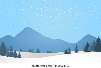 pine forest and mountains in winter