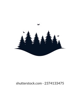 Plantilla de diseño del logotipo del bosque de pinos en la noche