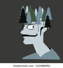 El bosque de pinos en la cabeza del hombre.