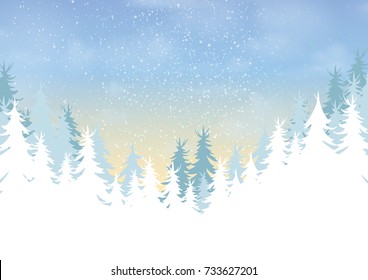 Pine forest on winter season landscape background.For merry christmas and happy new year.Vector illustration.