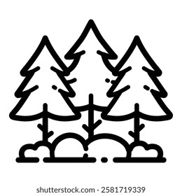 Pine Forest Outline Icon Isolated On White Background