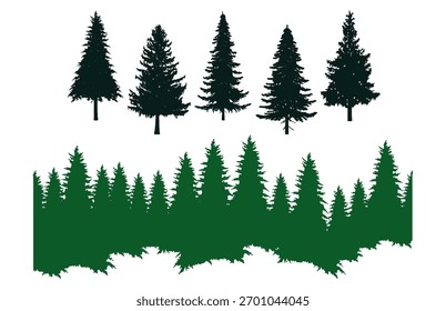 Pine Forest Silhouette Christmas Tree Clipart Collection Set. Premium Quality - Isolated on white background