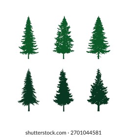 Pine Forest Silhouette Christmas Tree Clipart Collection Set. Perfect for Holiday Decor - Isolated on white background