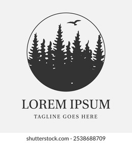 Pine Forest Silhouette Logo with Flying Birds on it is suitable for brands that focus on adventure, environmental conservation