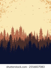 Pine forest silhouette nature landscape background