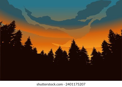 Pinienwaldsilhouette bei Sonnenuntergang