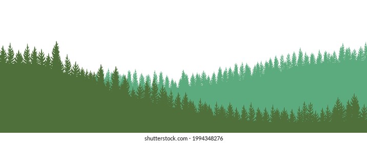 Pine forest. Silhouettes of coniferous trees. Wild landscape horizontally. Nice panoramic view. Beautifully illustration isolated on white background. vector